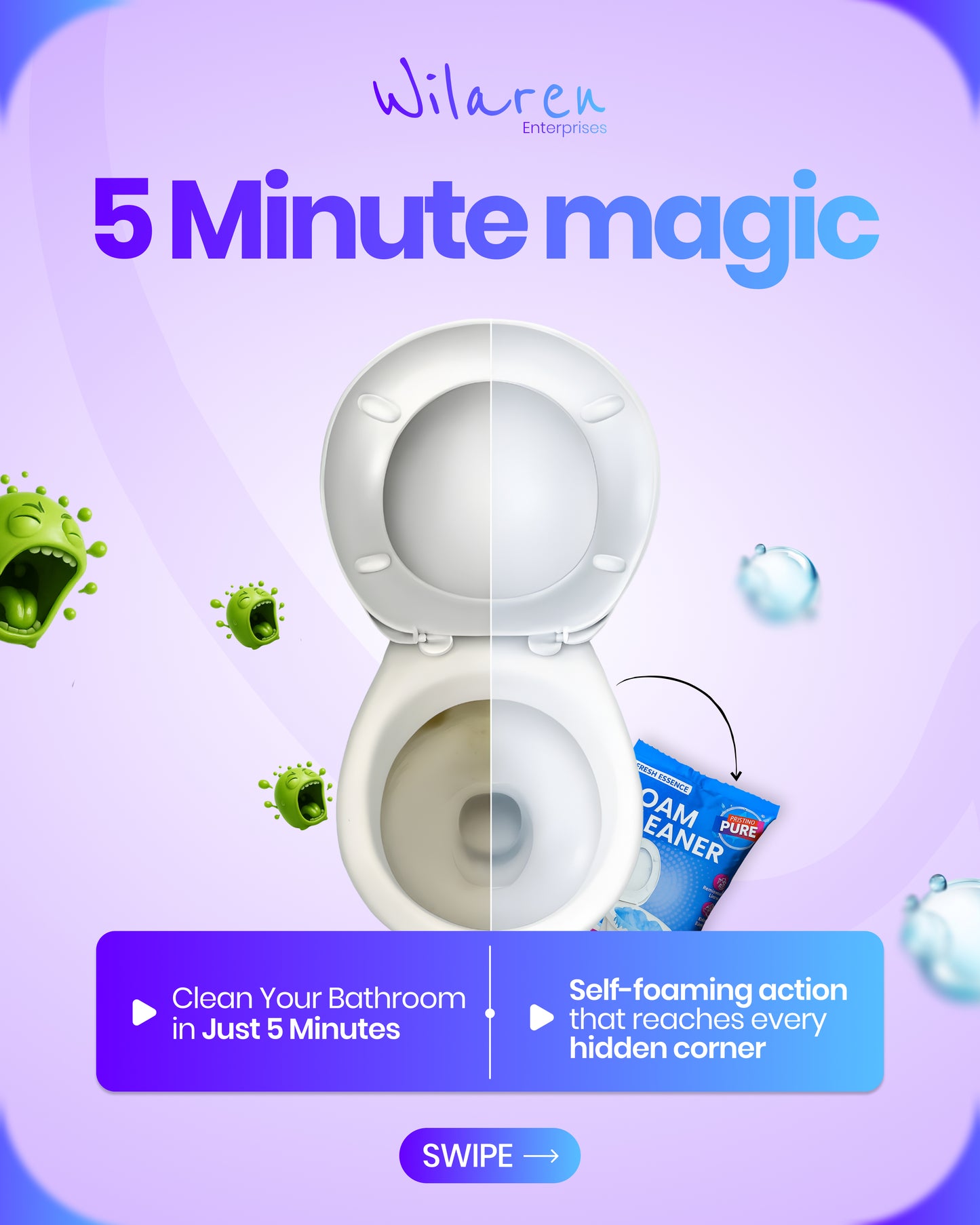 Toilet Foam Cleaner – 5-Minute Self-Foaming Bathroom Cleaner (Strawberry & Blueberry)