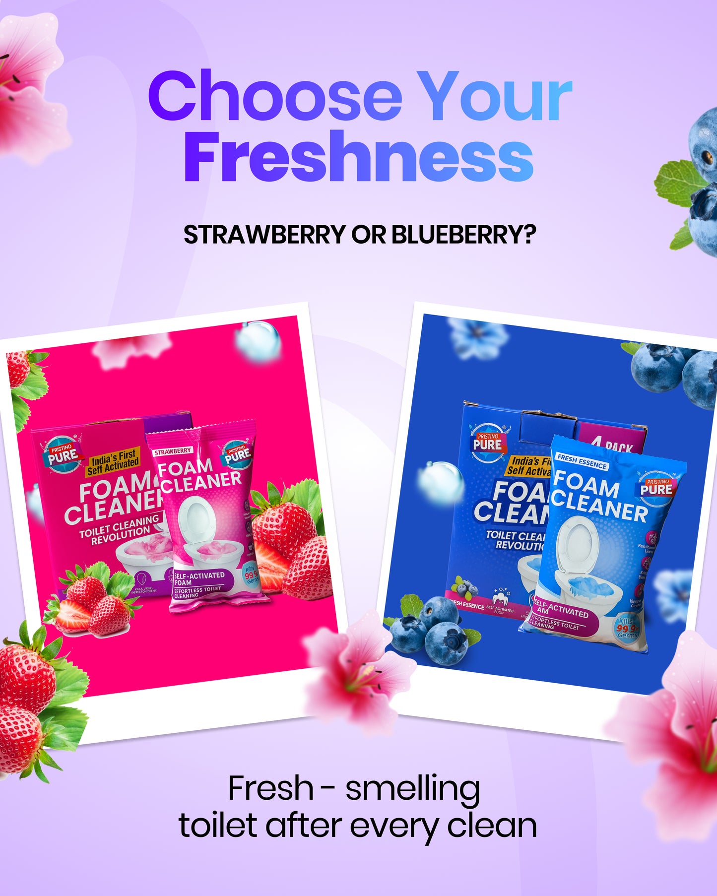 Toilet Foam Cleaner – 5-Minute Self-Foaming Bathroom Cleaner (Strawberry & Blueberry)