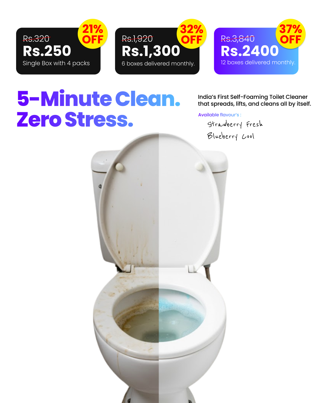 Toilet Foam Cleaner – 5-Minute Self-Foaming Bathroom Cleaner (Strawberry & Blueberry)