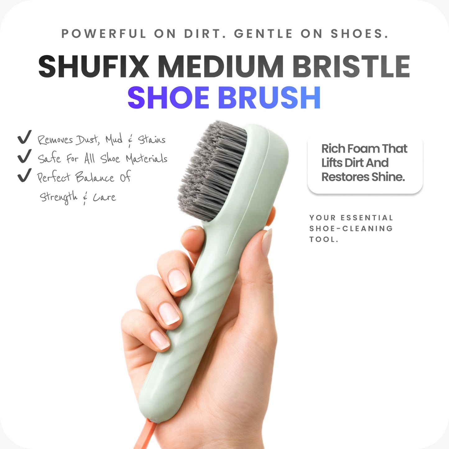 ShuFix Shoe Cleaning Brush | Medium Bristle | Safe for All Shoes